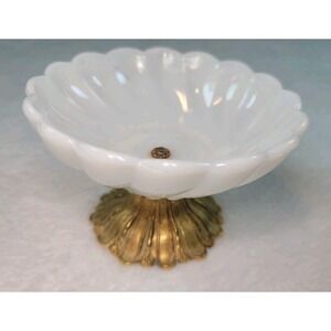 Vintage Milk Glass Candy Dish Gold Accents Cottage Coquette Aesthetic